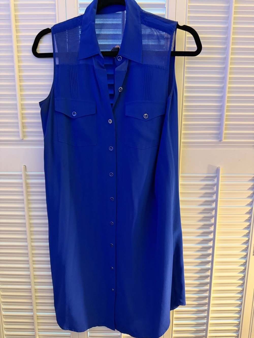 Club Monaco Sleeveless Button-Front Mini Dress in Cobalt Blue